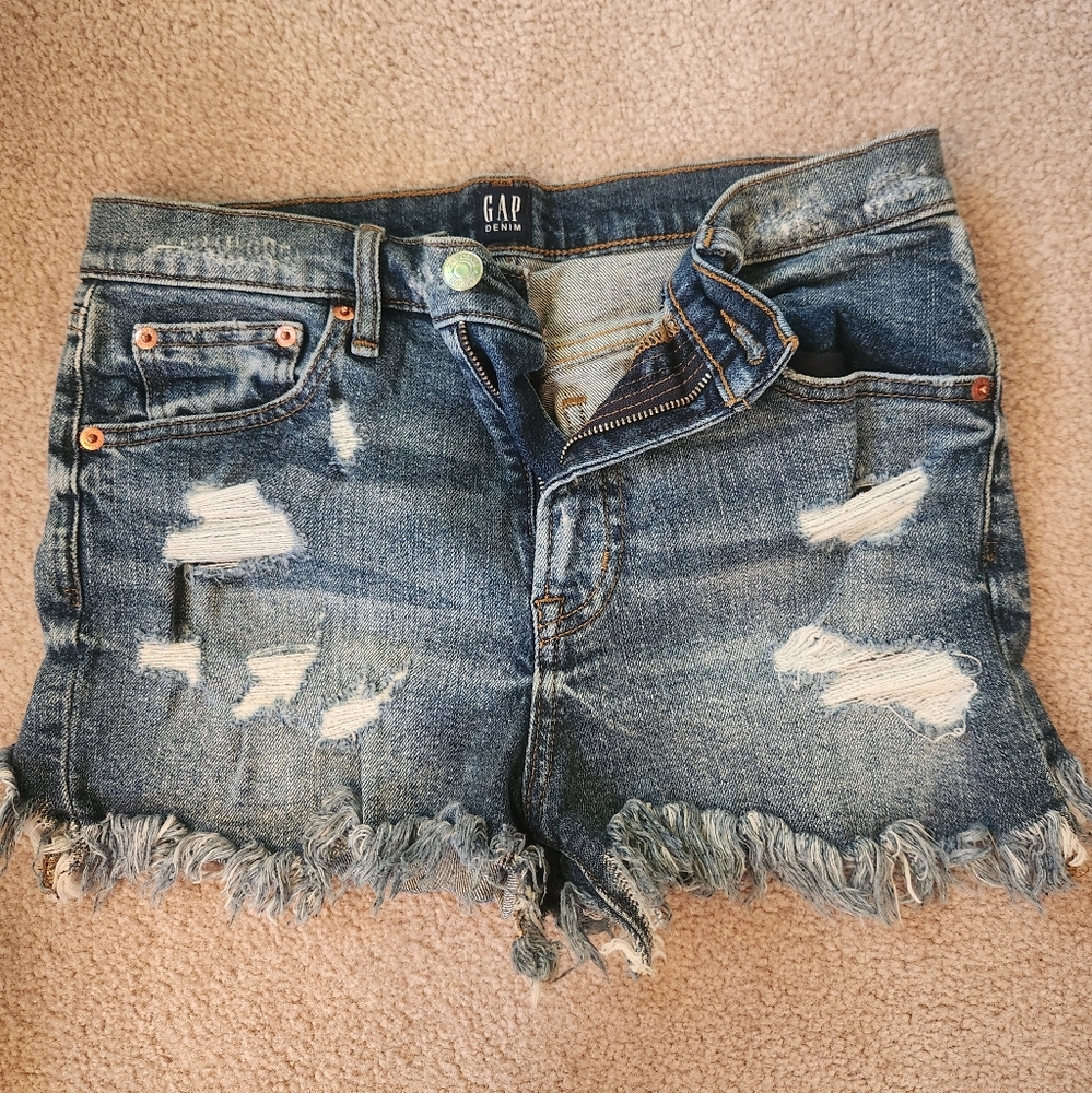 GAP Women's Distressed Blue Denim Shorts